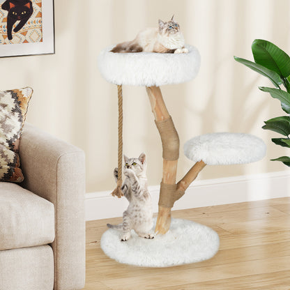 Wooden Cat Tree Tower With Perch, Jute Scratching Posts, White Cat Trees Condos & Scratchers at Gallery Canada