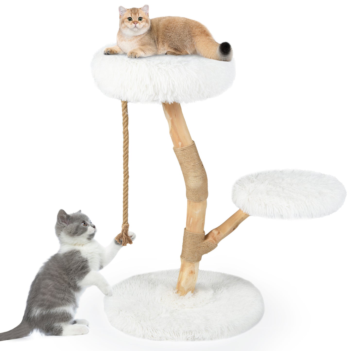 Wooden Cat Tree Tower With Perch, Jute Scratching Posts, White Cat Trees Condos & Scratchers White at Gallery Canada