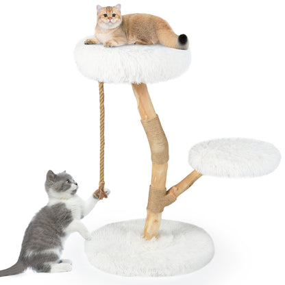 Wooden Cat Tree Tower With Perch, Jute Scratching Posts, White Cat Trees Condos & Scratchers White at Gallery Canada