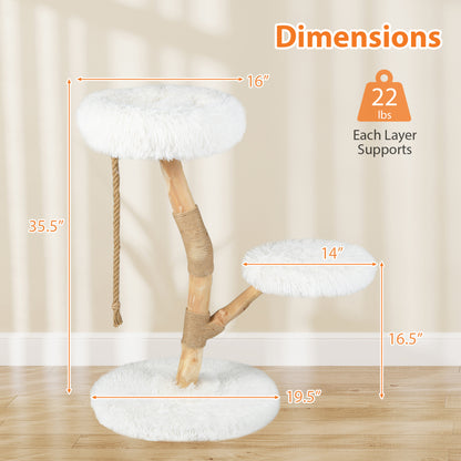 Wooden Cat Tree Tower With Perch, Jute Scratching Posts, White Cat Trees Condos & Scratchers at Gallery Canada