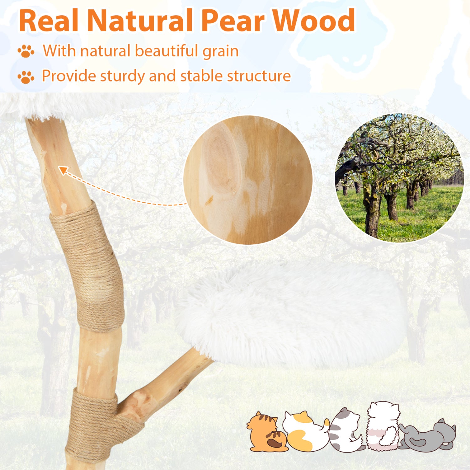 Wooden Cat Tree Tower With Perch, Jute Scratching Posts, White Cat Trees Condos & Scratchers at Gallery Canada
