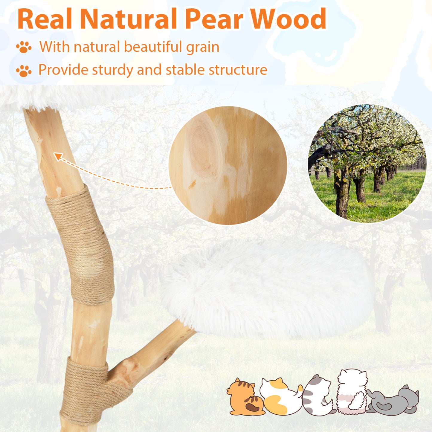 Wooden Cat Tree Tower With Perch, Jute Scratching Posts, White Cat Trees Condos & Scratchers at Gallery Canada