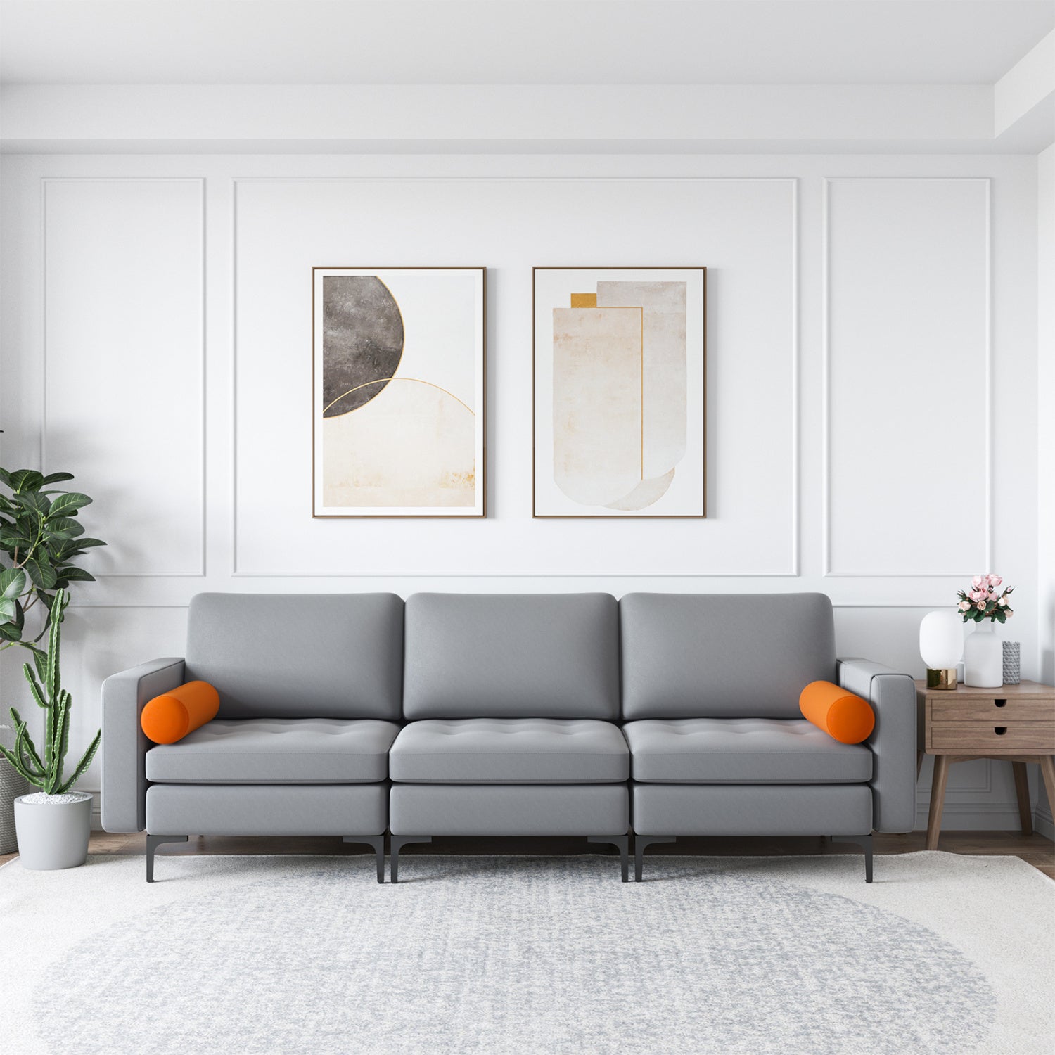 Modular 3-Seat Sofa, USB Ports, Side Storage Pocket, Gray Sofas & Loveseats at Gallery Canada