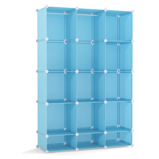 Modular Baby Wardrobe with 13 Cubes and Hanging Rod and Shelves Stackable, Blue Kids Storage Blue at Gallery Canada