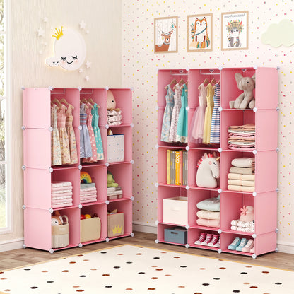 Modular Baby Wardrobe with 13 Cubes and Hanging Rod and Shelves Stackable, Pink Kids Storage at Gallery Canada