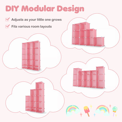Modular Baby Wardrobe with 13 Cubes and Hanging Rod and Shelves Stackable, Pink Kids Storage at Gallery Canada