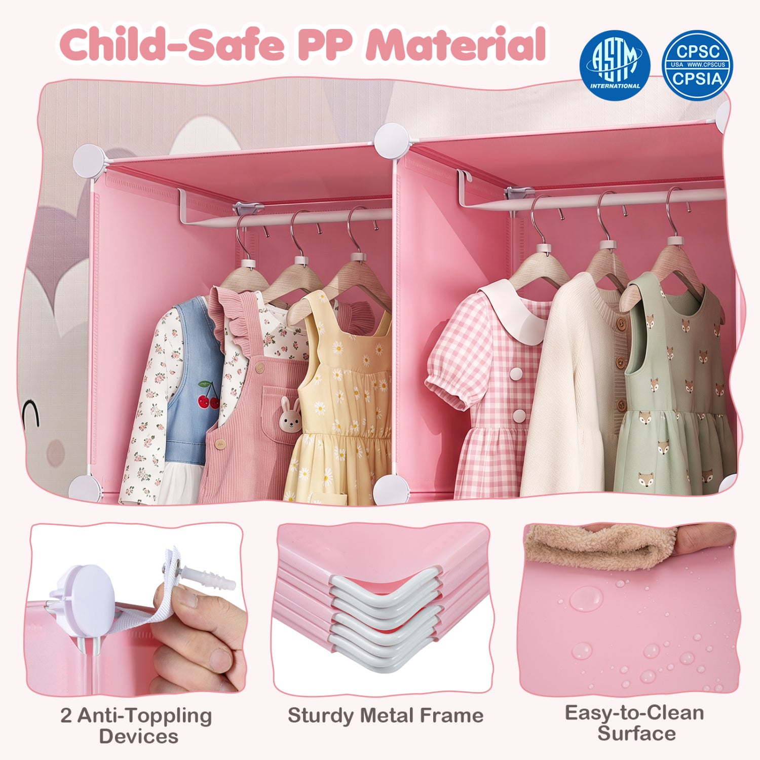 Modular Baby Wardrobe with 13 Cubes and Hanging Rod and Shelves Stackable, Pink Kids Storage at Gallery Canada