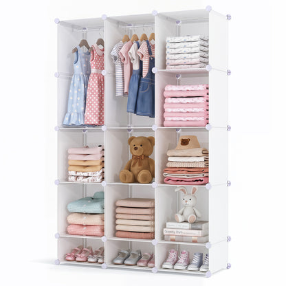 Modular Baby Wardrobe with 13 Cubes and Hanging Rod and Shelves Stackable, White Kids Storage at Gallery Canada