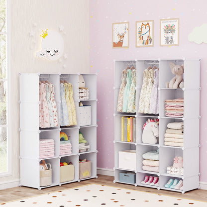 Modular Baby Wardrobe with 13 Cubes and Hanging Rod and Shelves Stackable, White Kids Storage at Gallery Canada