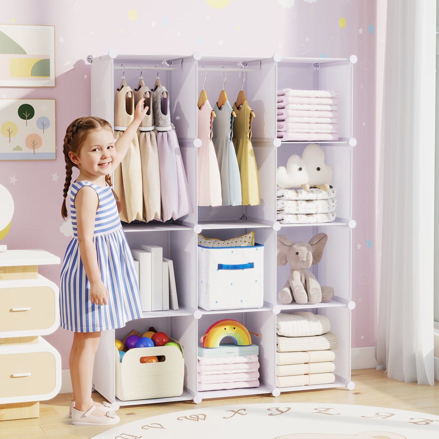 Modular Baby Wardrobe with 10 Cubes & Hanging Rod and Shelves Stackable, White Kids Storage at Gallery Canada