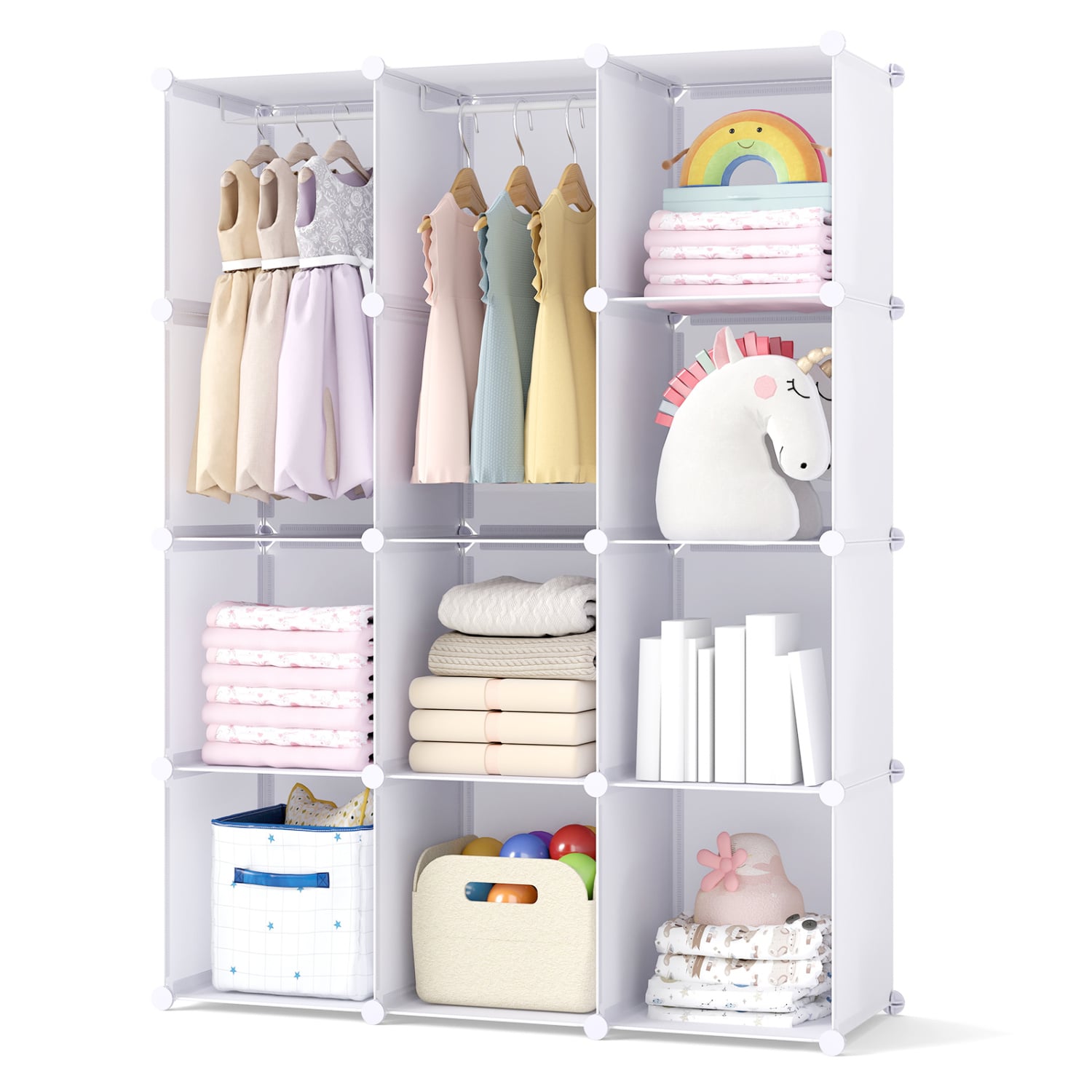Modular Baby Wardrobe with 10 Cubes & Hanging Rod and Shelves Stackable, White Kids Storage at Gallery Canada