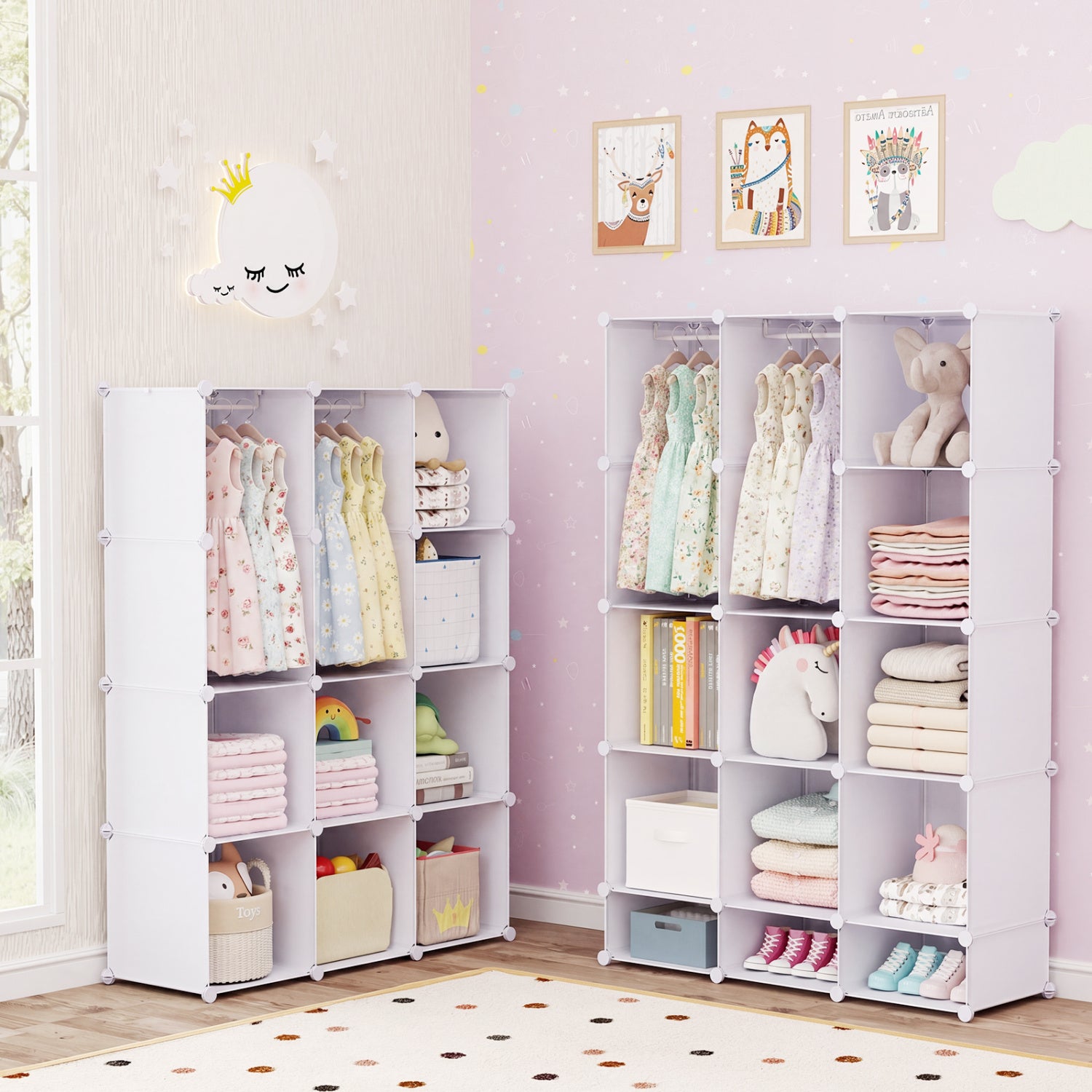Modular Baby Wardrobe with 10 Cubes & Hanging Rod and Shelves Stackable, White Kids Storage at Gallery Canada