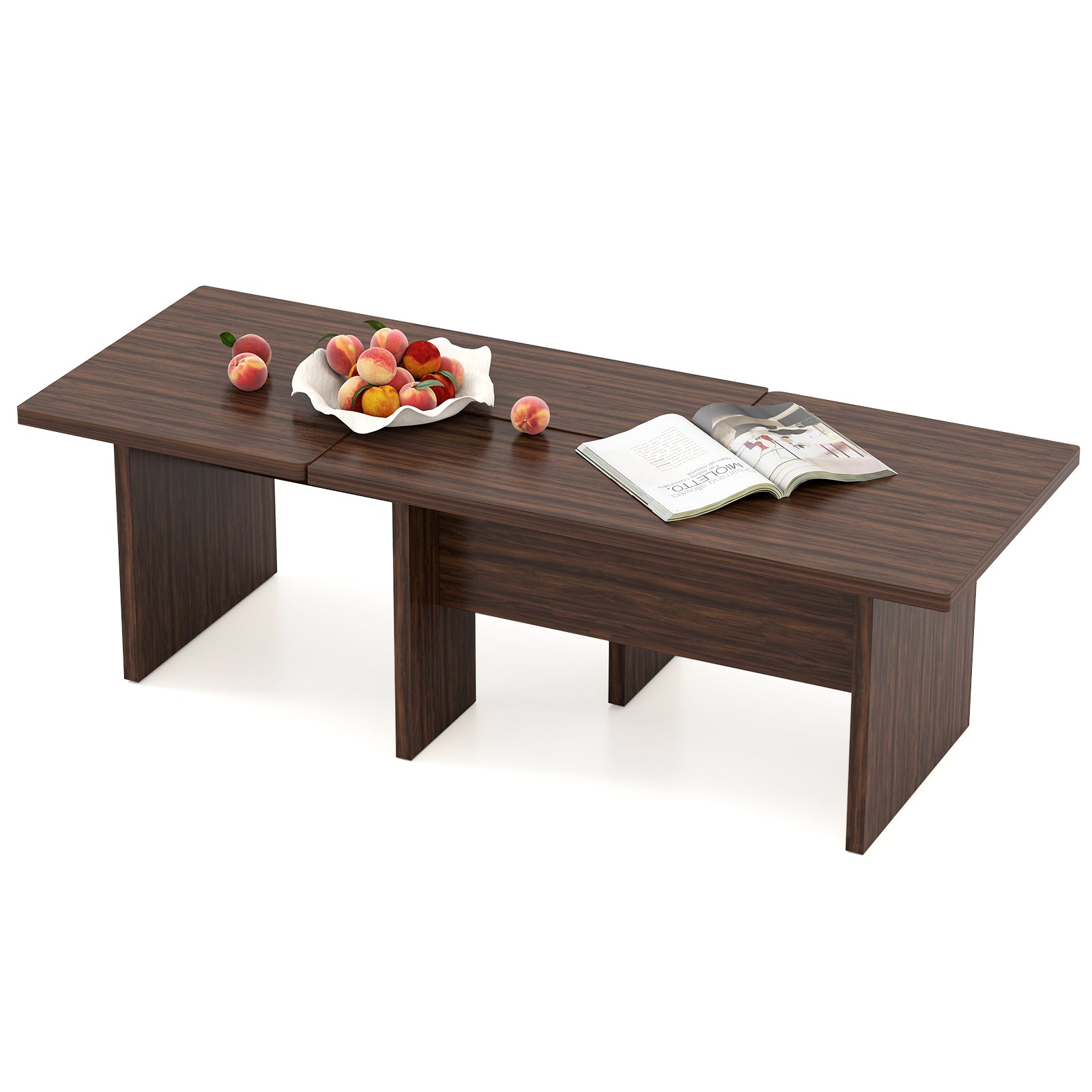 Modular Coffee Table Set, L-Shaped, Walnut, 2-Piece Coffee Tables Walnut at Gallery Canada
