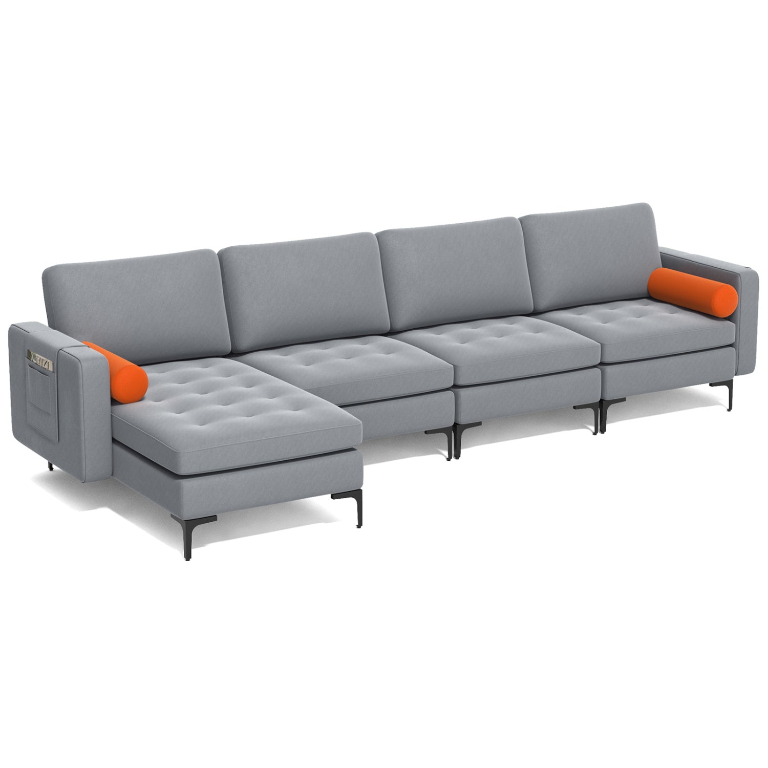 Modular L-Shaped 4-Seat Sectional Sofa, Reversible Chaise, 2 USB Ports, Gray Sofas & Loveseats at Gallery Canada