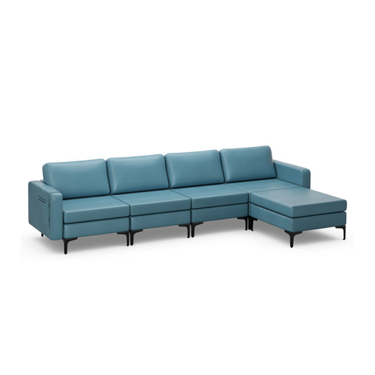Modular L-Shaped Sectional Sofa, Reversible Ottoman, 2 USB Ports, Blue Sofas & Loveseats Blue at Gallery Canada
