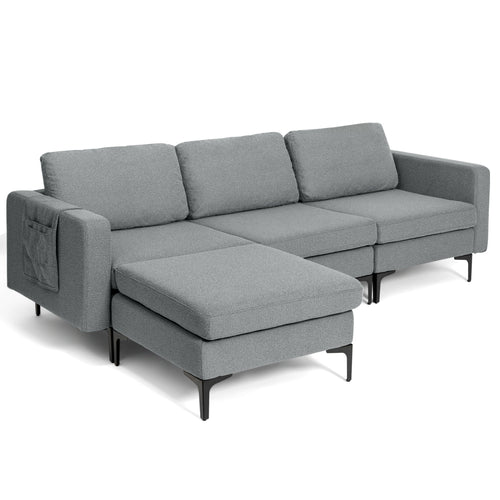 Modular L-Shaped Sectional Sofa, Reversible Chaise, 2 USB Ports, Dark Gray