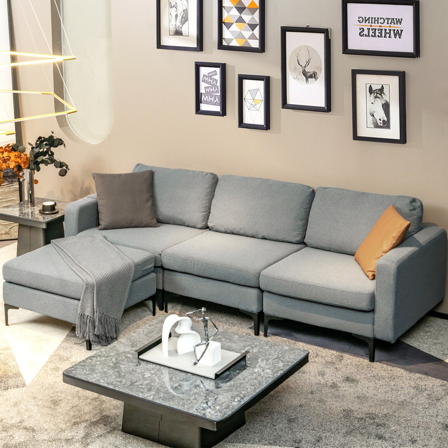 Modular L-Shaped Sectional Sofa, Reversible Chaise, 2 USB Ports, Dark Gray Sofas & Loveseats at Gallery Canada