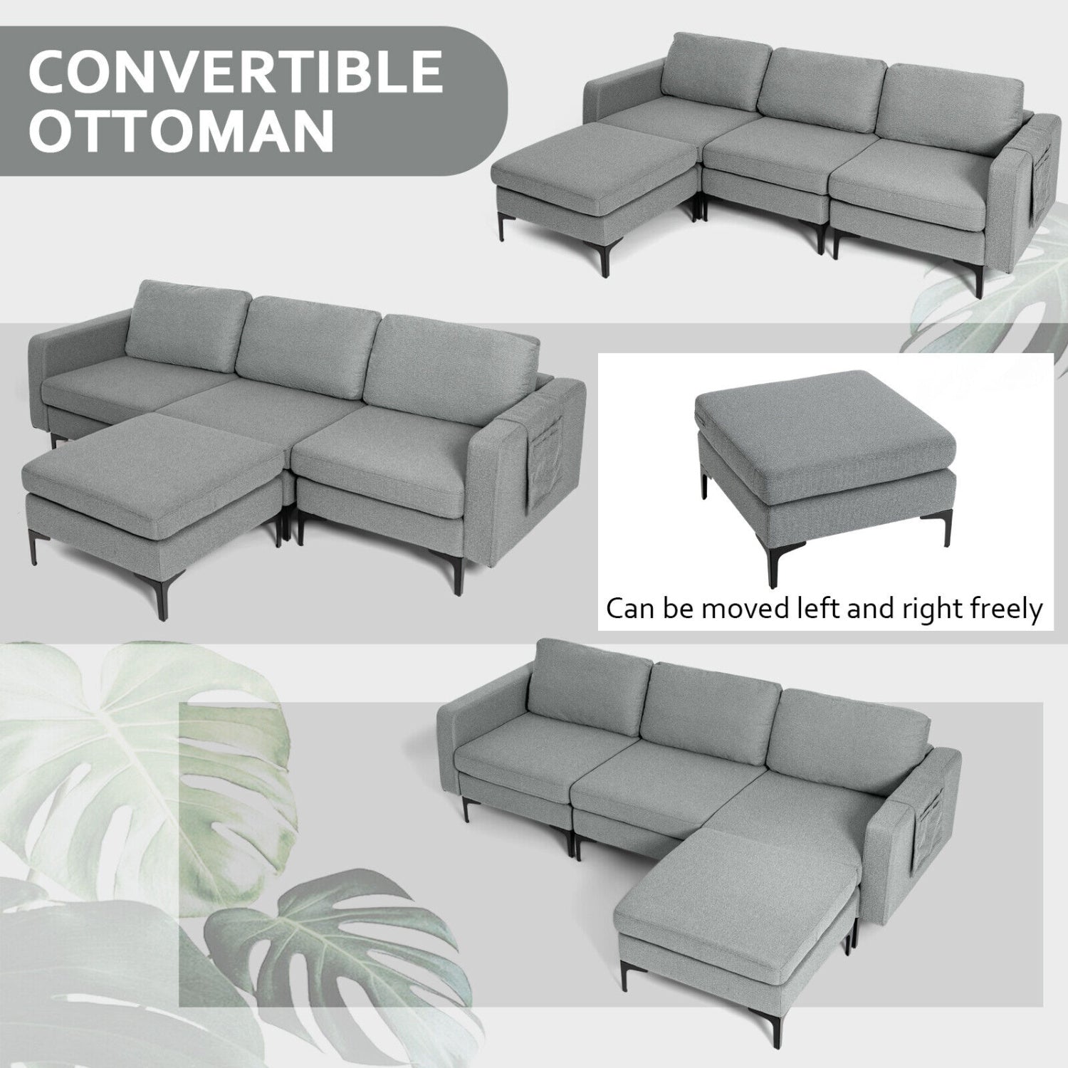 Modular L-Shaped Sectional Sofa, Reversible Chaise, 2 USB Ports, Dark Gray Sofas & Loveseats at Gallery Canada