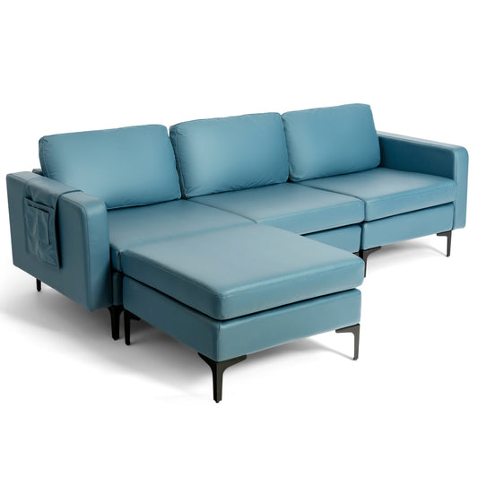 Modular L-Shaped Sectional Sofa, Reversible Chaise, 2 USB Ports, Blue Sofas & Loveseats Blue at Gallery Canada