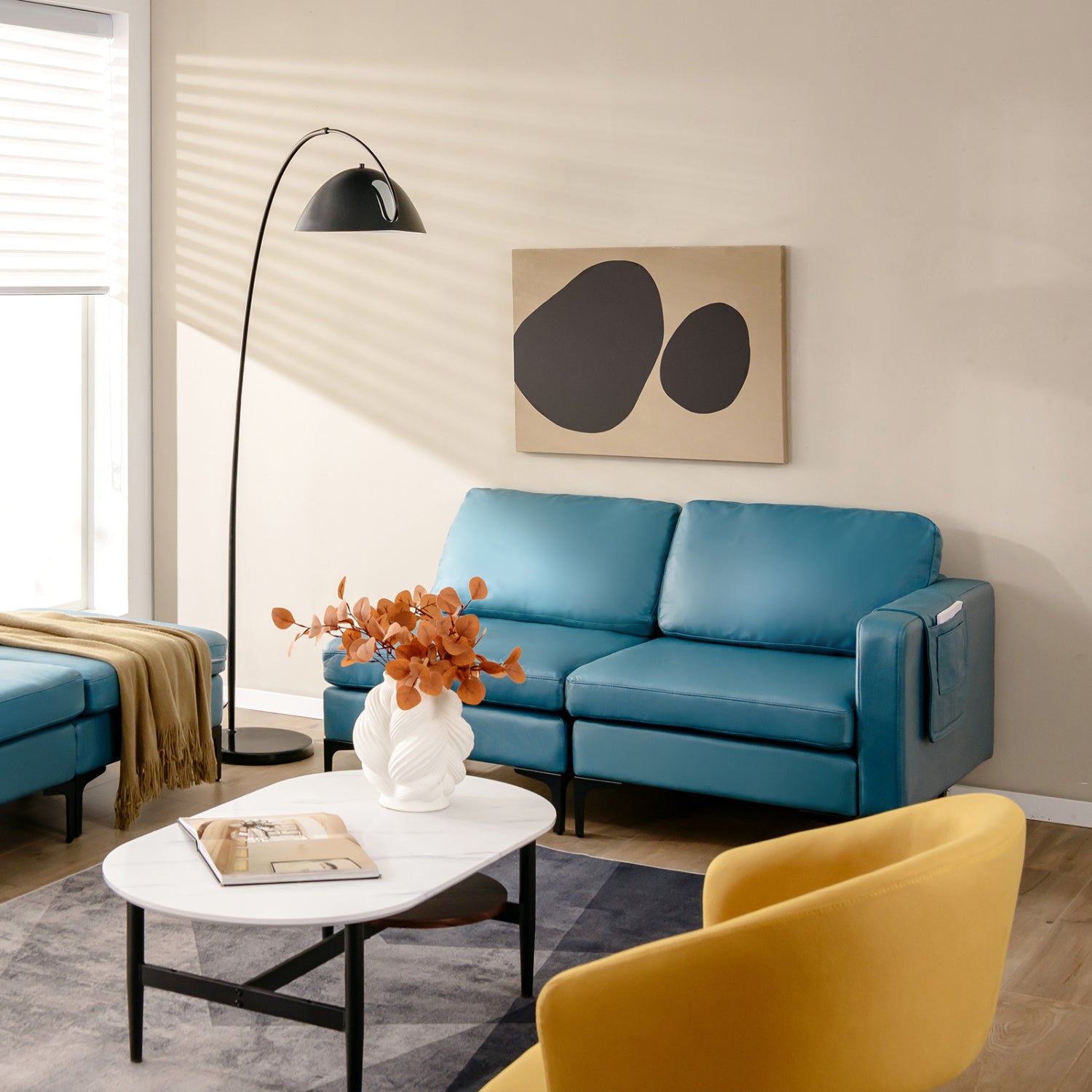 Modular L-Shaped Sectional Sofa, Reversible Chaise, 2 USB Ports, Blue Sofas & Loveseats at Gallery Canada
