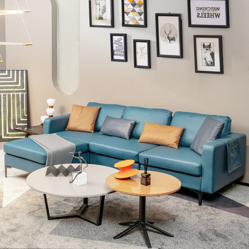 Modular L-Shaped Sectional Sofa, Reversible Chaise, 2 USB Ports, Blue