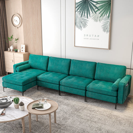 Modular L-Shaped Sectional Sofa, Reversible Chaise, 2 USB Ports, Teal Sofas & Loveseats Teal at Gallery Canada
