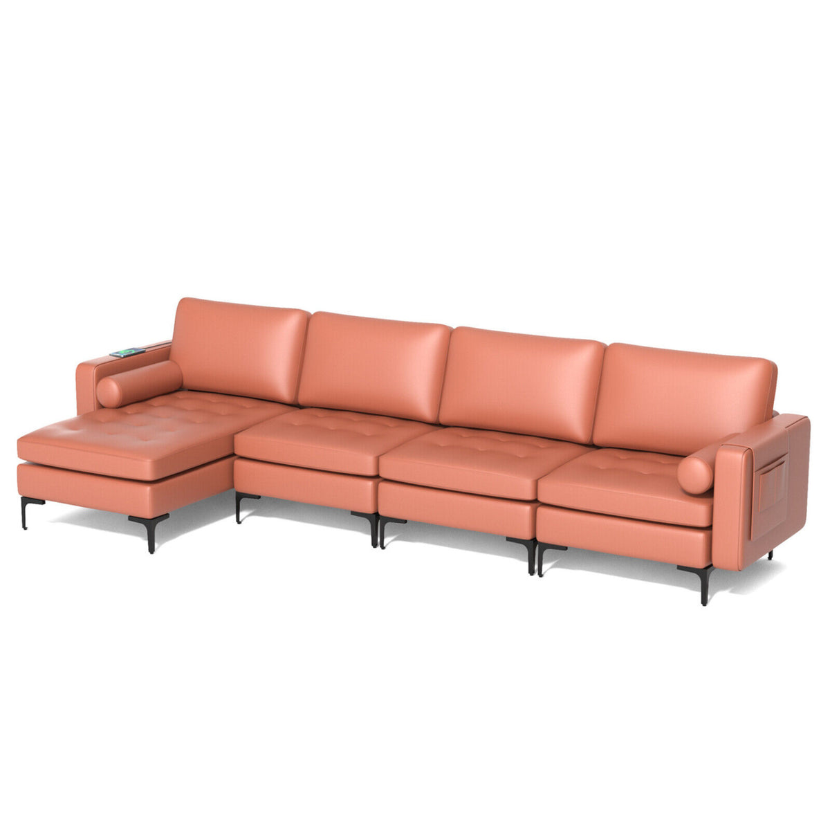 Modular Modern L-shaped Sectional Sofa with Reversible Chaise and 2 USB Ports, Pink Sofas & Loveseats at Gallery Canada
