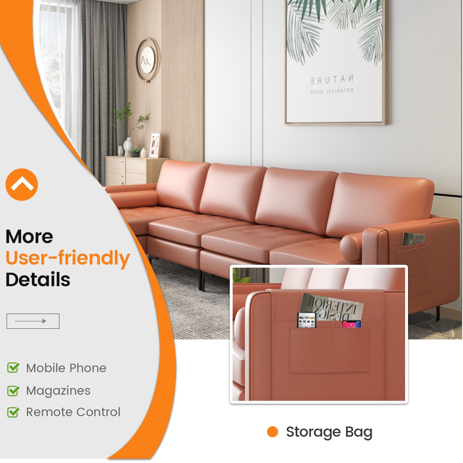 Modular Modern L-shaped Sectional Sofa with Reversible Chaise and 2 USB Ports, Pink Sofas & Loveseats at Gallery Canada