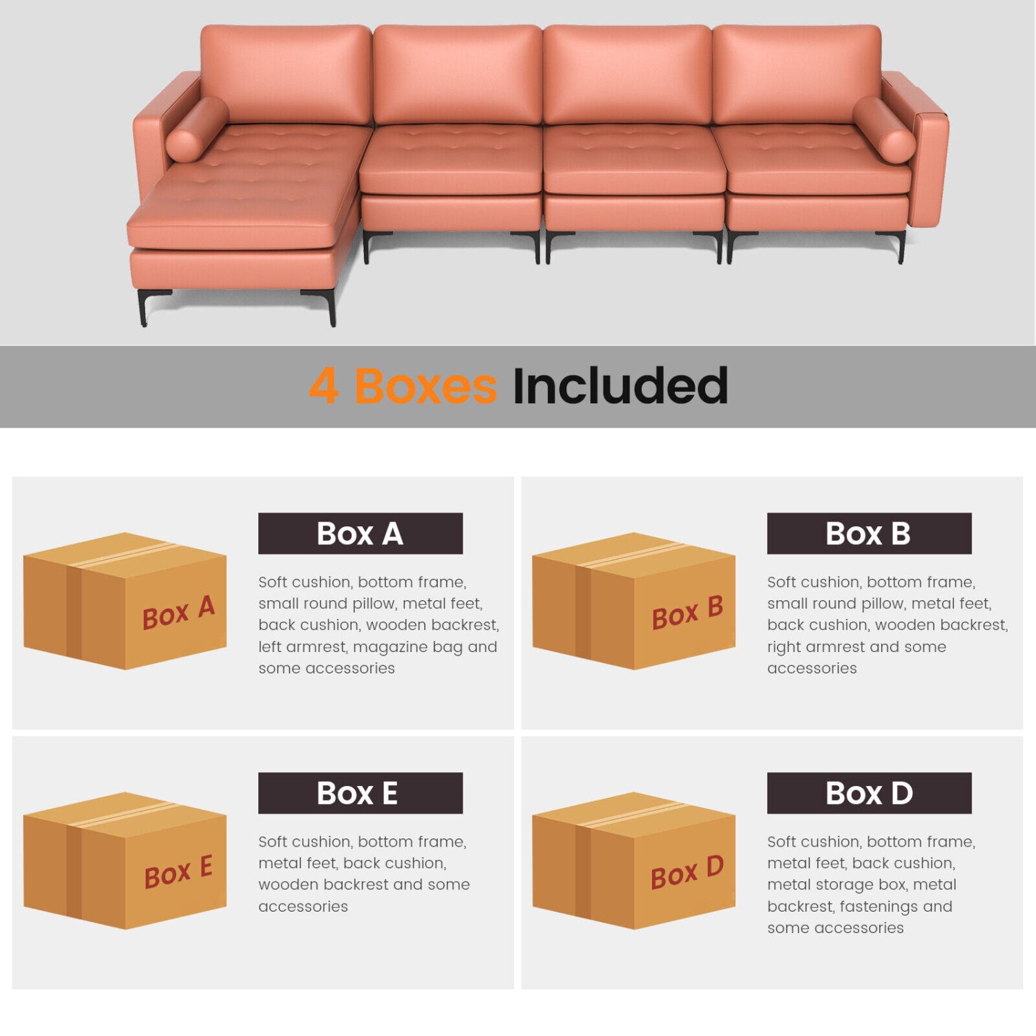 Modular Modern L-shaped Sectional Sofa with Reversible Chaise and 2 USB Ports, Pink Sofas & Loveseats at Gallery Canada