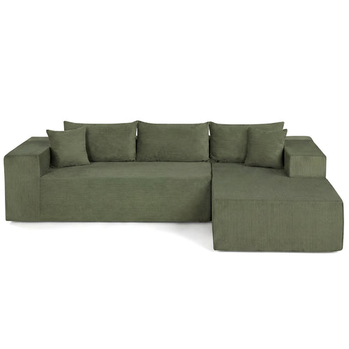 Modular Sectional Sofa Corduroy Upholstered L-shaped Sofa Couch with Deep Seats, Green