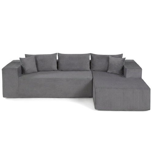 Modular Sectional Sofa Corduroy Upholstered L-shaped Sofa Couch with Deep Seats, Gray