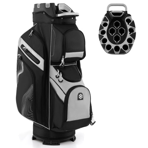 Molded Lock Top Golf Cart Bag, 14-Way Full Length Dividers, 11 Pockets, Gray