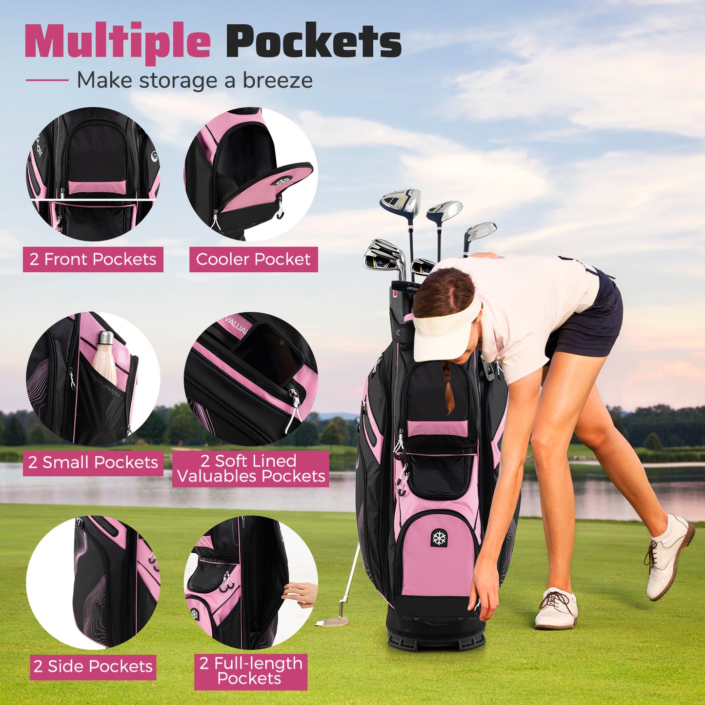 Molded Lock Top Golf Cart Bag, 14-Way Dividers, 11 Pockets, Pink Golf at Gallery Canada