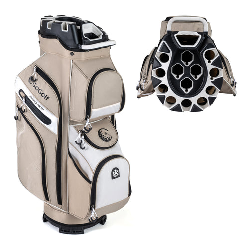 Molded Lock Top Golf Cart Bag, 14-Way Full Length Dividers, 11 Pockets, Khaki