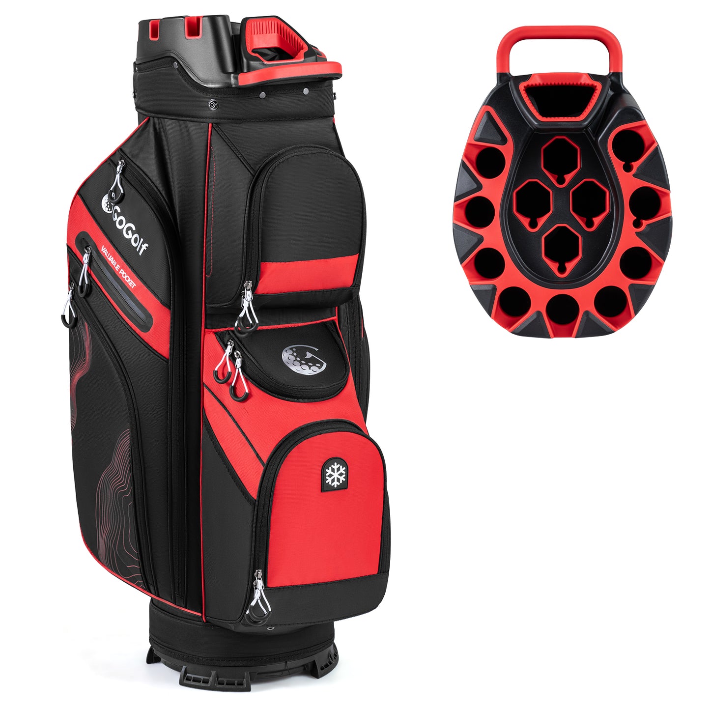 Molded Lock Top Golf Cart Bag, 14-Way Full Length Dividers, 11 Pockets, Red Golf Red at Gallery Canada