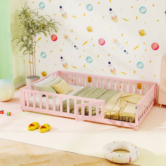 Montessori Bed Frame, Full-Length Guardrails, Pink Toddler Beds Pink at Gallery Canada