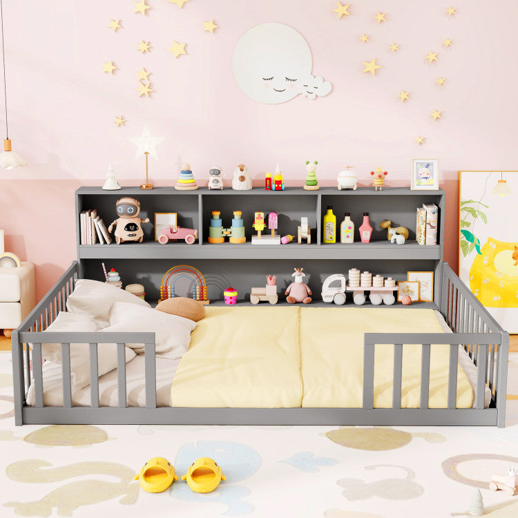 Montessori Twin Floor Bed and Kids Toy Storage Cabinet Bundle, Gray Toddler Beds at Gallery Canada