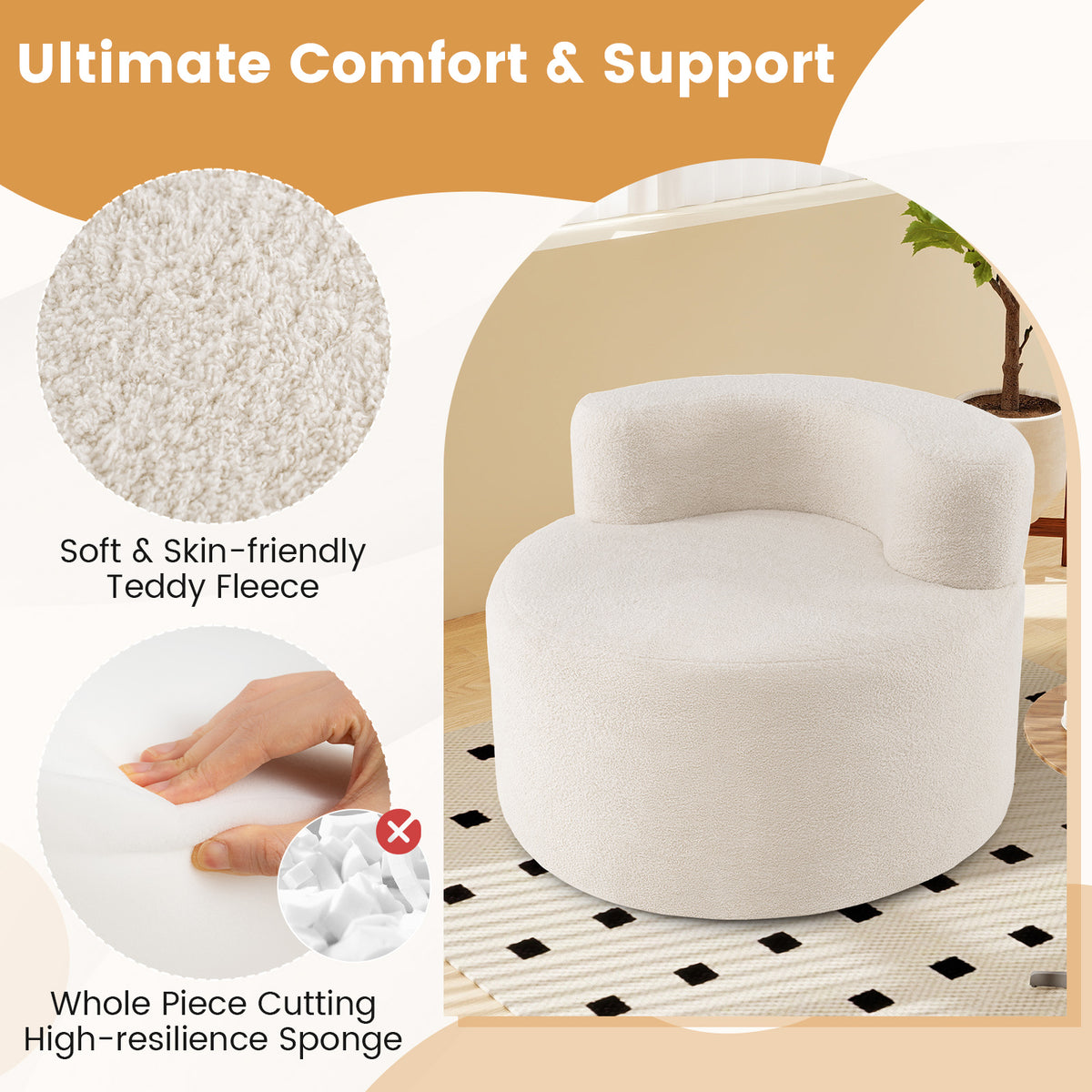 Moon-Shaped Floor Single Sofa Chair with Soft Teddy Fleece, Beige Sofas & Loveseats at Gallery Canada