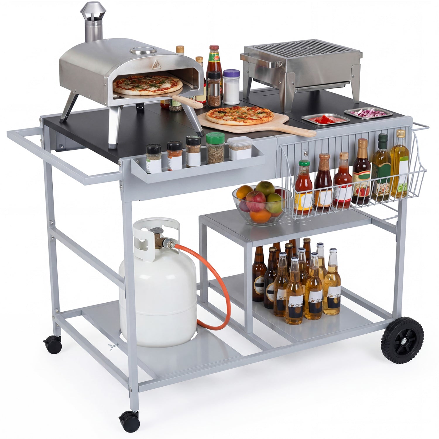 Movable Grill Table With 2 Spice Containers, Black Outdoor Grills Black at Gallery Canada