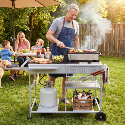 Movable Grill Table With 2 Spice Containers, Black