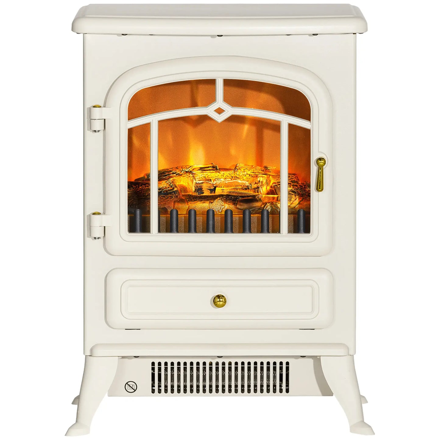 16" Freestanding Electric Fireplace Heater, Wood Flame, 750/1500W, Beige Electric Fireplaces Beige at Gallery Canada