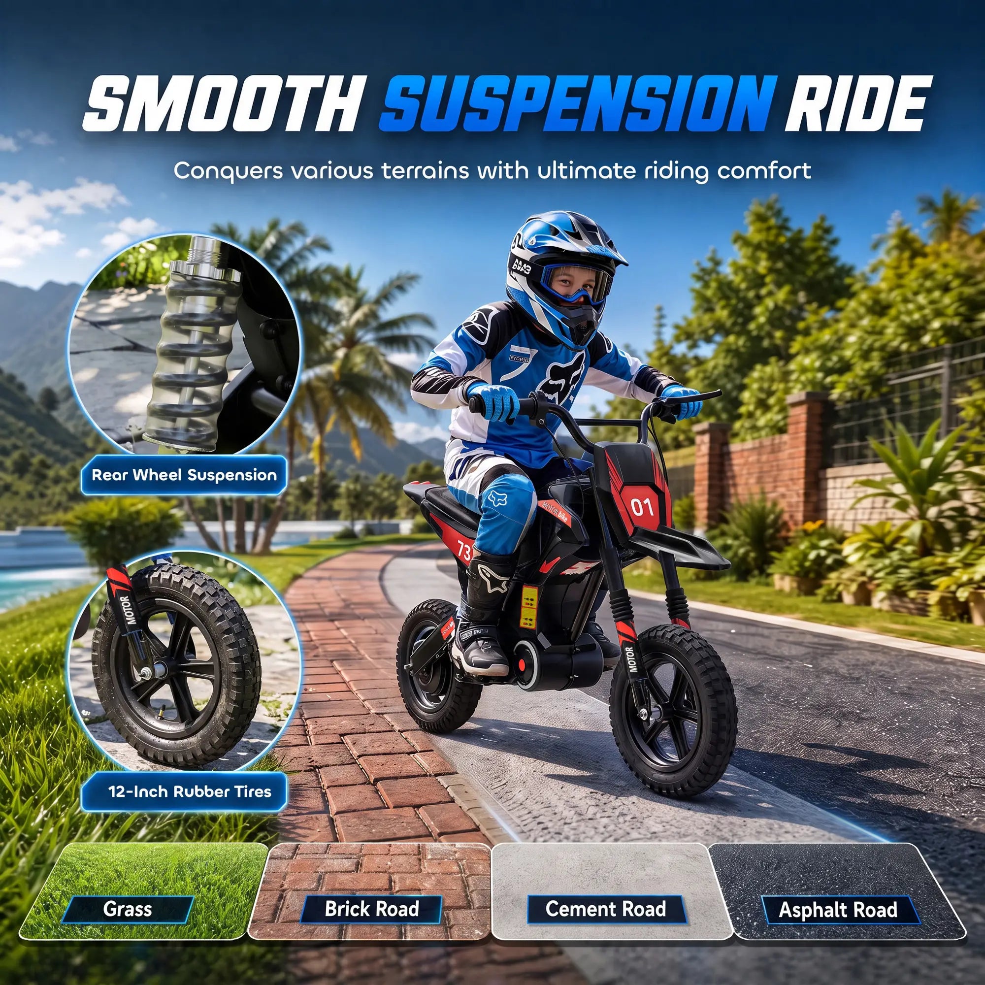 24V Kids Electric Motorcycle, Black, 12