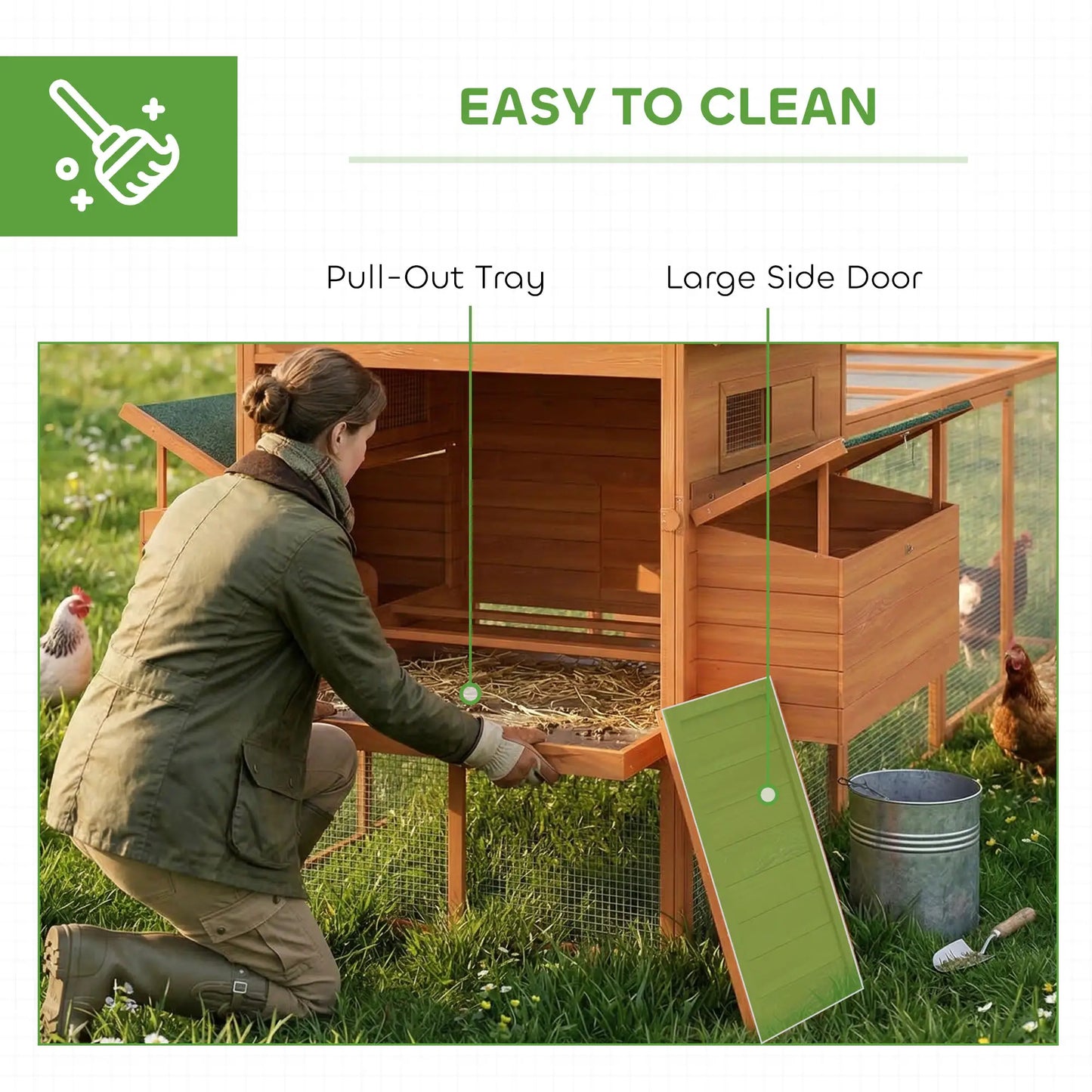 137" Wooden Chicken Coop With Run, Nesting Box, Orange Chicken Coops at Gallery Canada