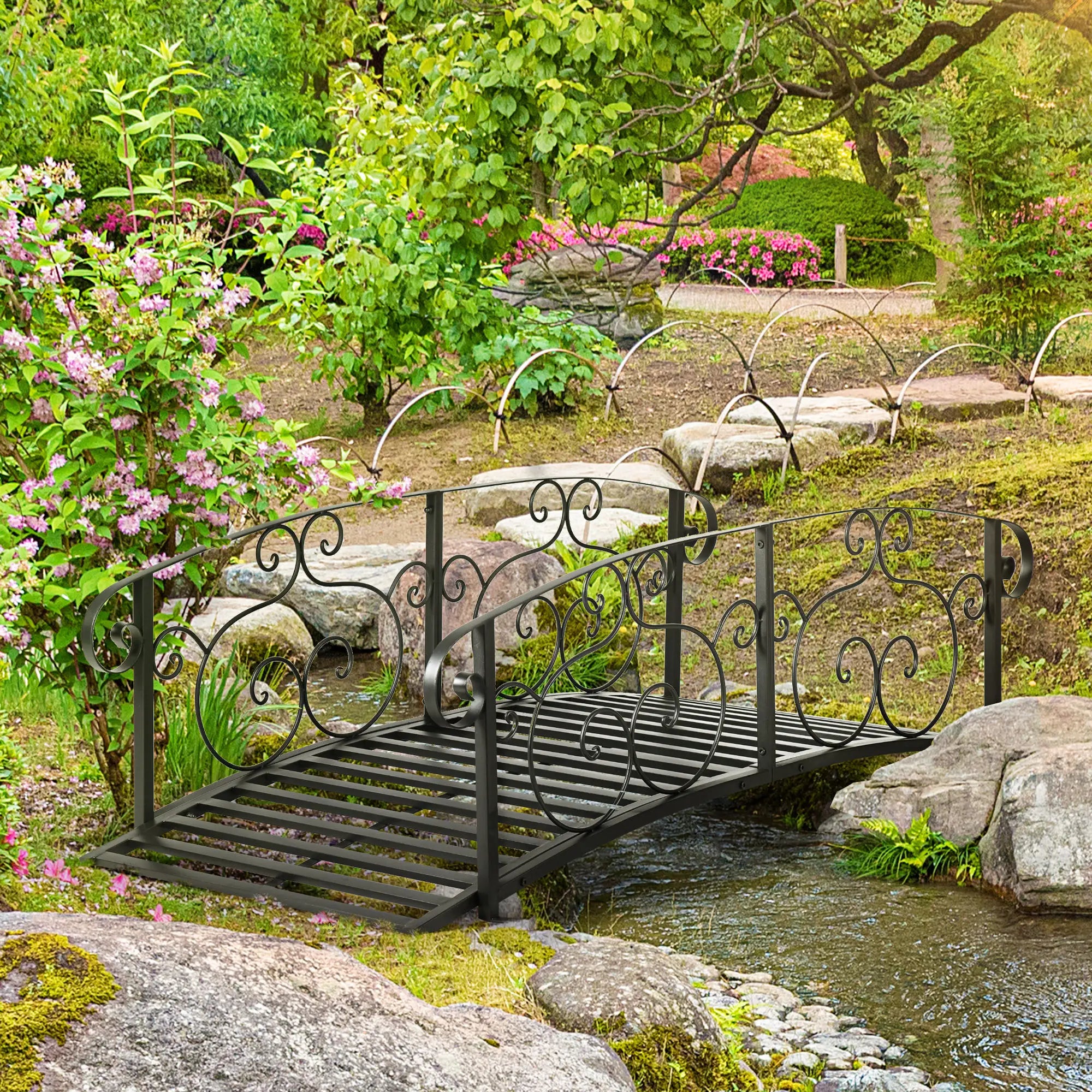 6FT Steel Garden Bridge, Safety Siderails, Arc Landscaping, Black Garden Bridges at Gallery Canada