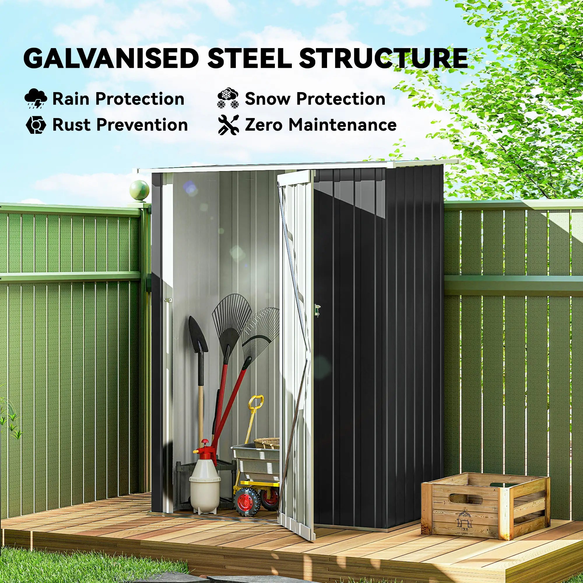 5 x 3ft Metal Garden Shed, Sloped Roof, Lockable Door, Grey Sheds at Gallery Canada