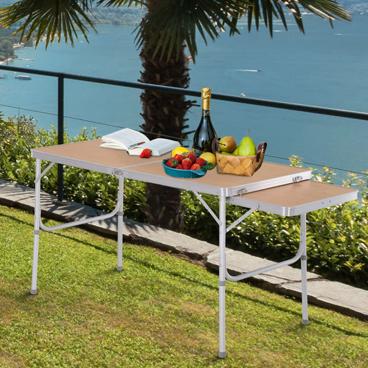 4ft Picnic Table With Slide Shelf, Portable Aluminum Folding Table, 2 Heights Picnic Tables & Camping Chairs Bamboo Colour at Gallery Canada