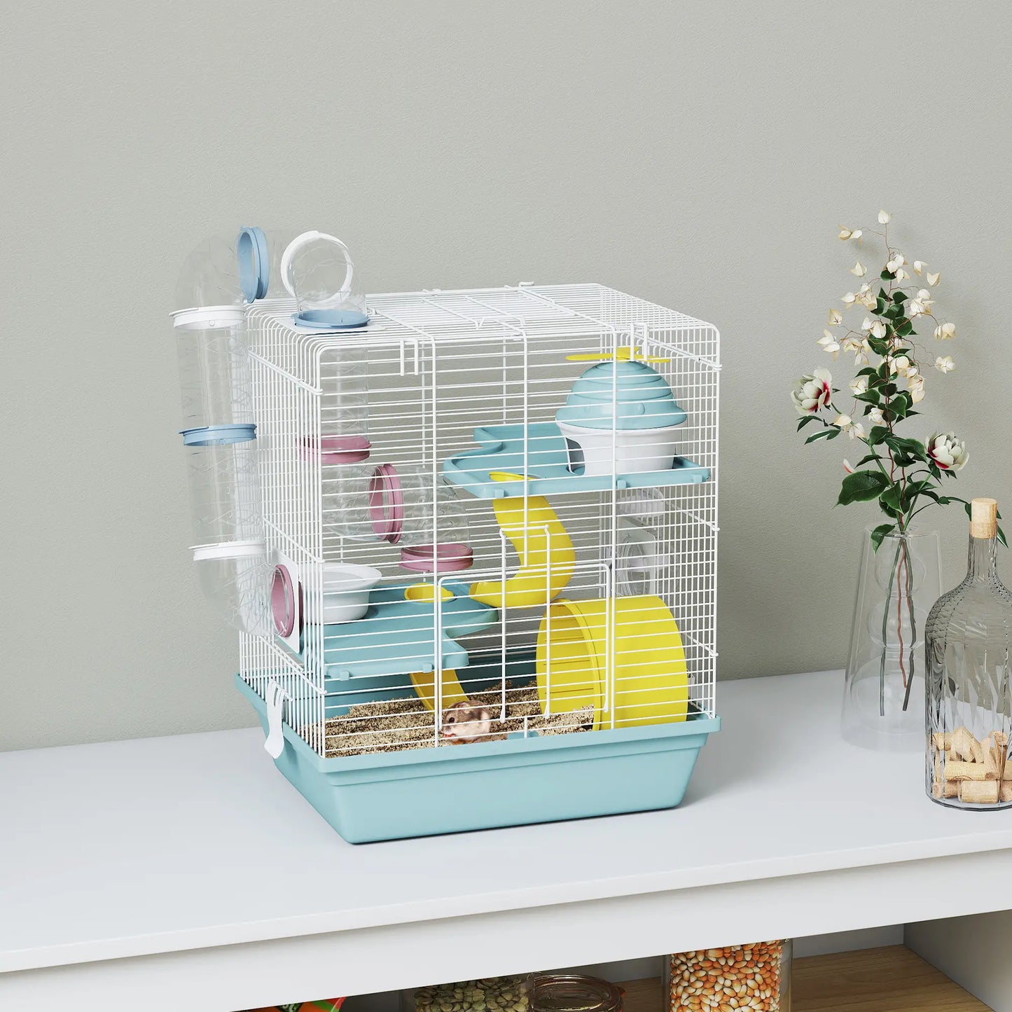 3-Level Hamster Cage With Exercise Wheel, Play Tube, Water Bottle, Blue Hamster Cages at Gallery Canada