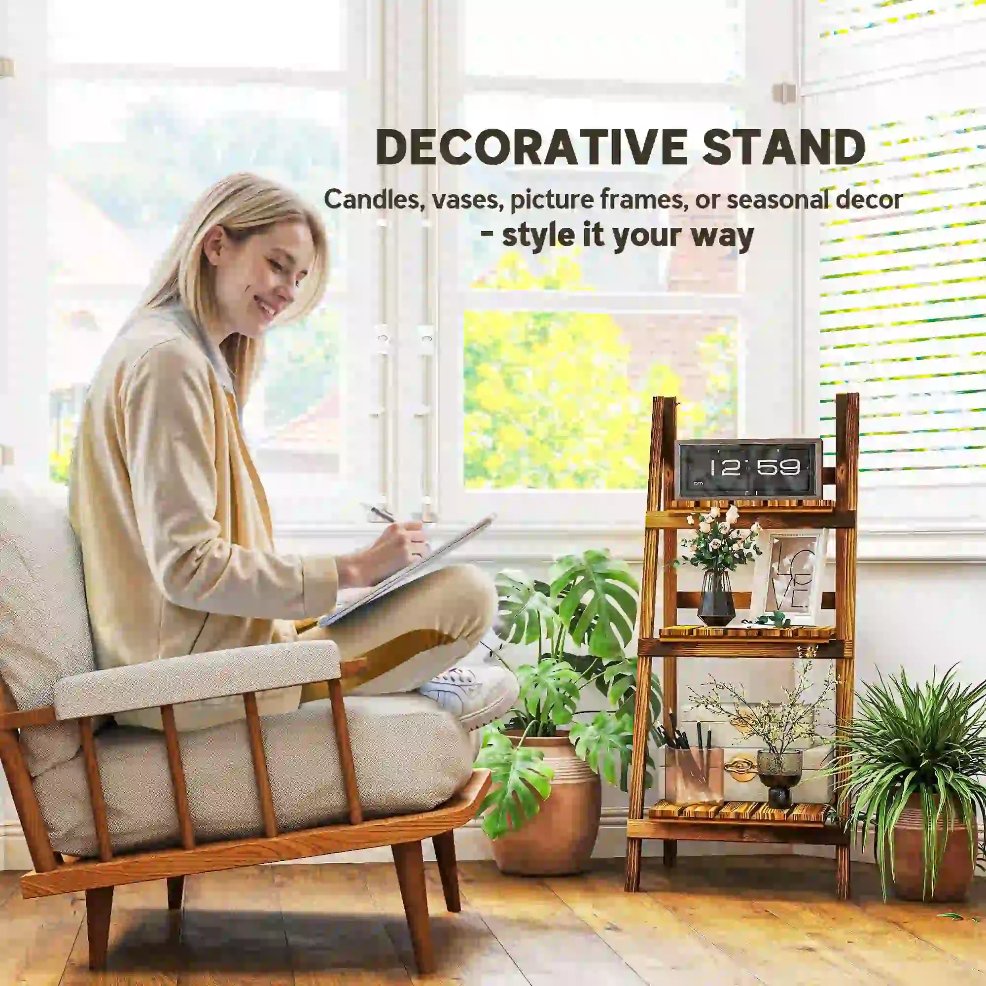 Foldable 3-Tier Wooden Plant Stand, Garden Indoor Outdoor, 16