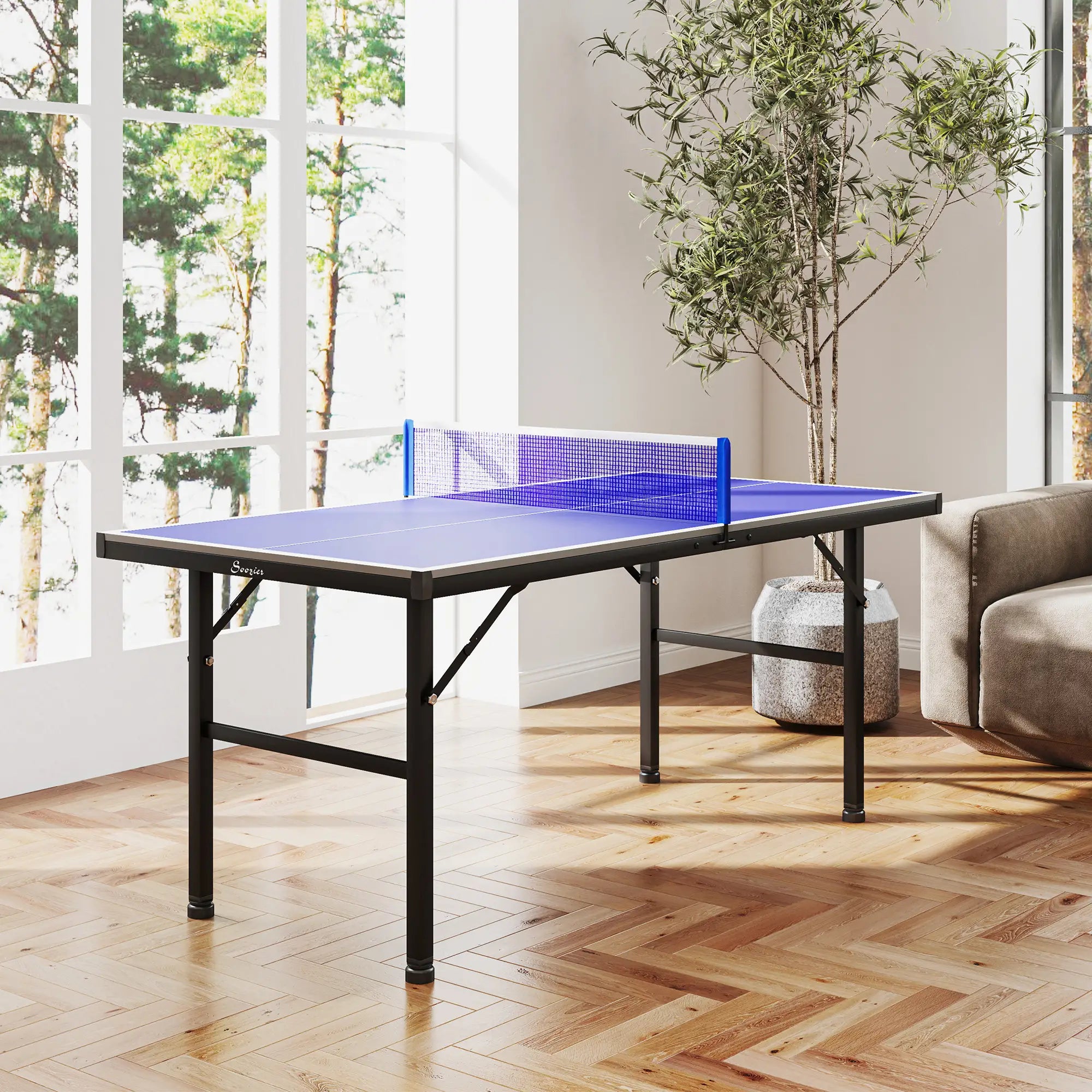 5' x 2.5' Mini Ping Pong Table, Foldable, Adjustable Feet, Blue Game Tables at Gallery Canada