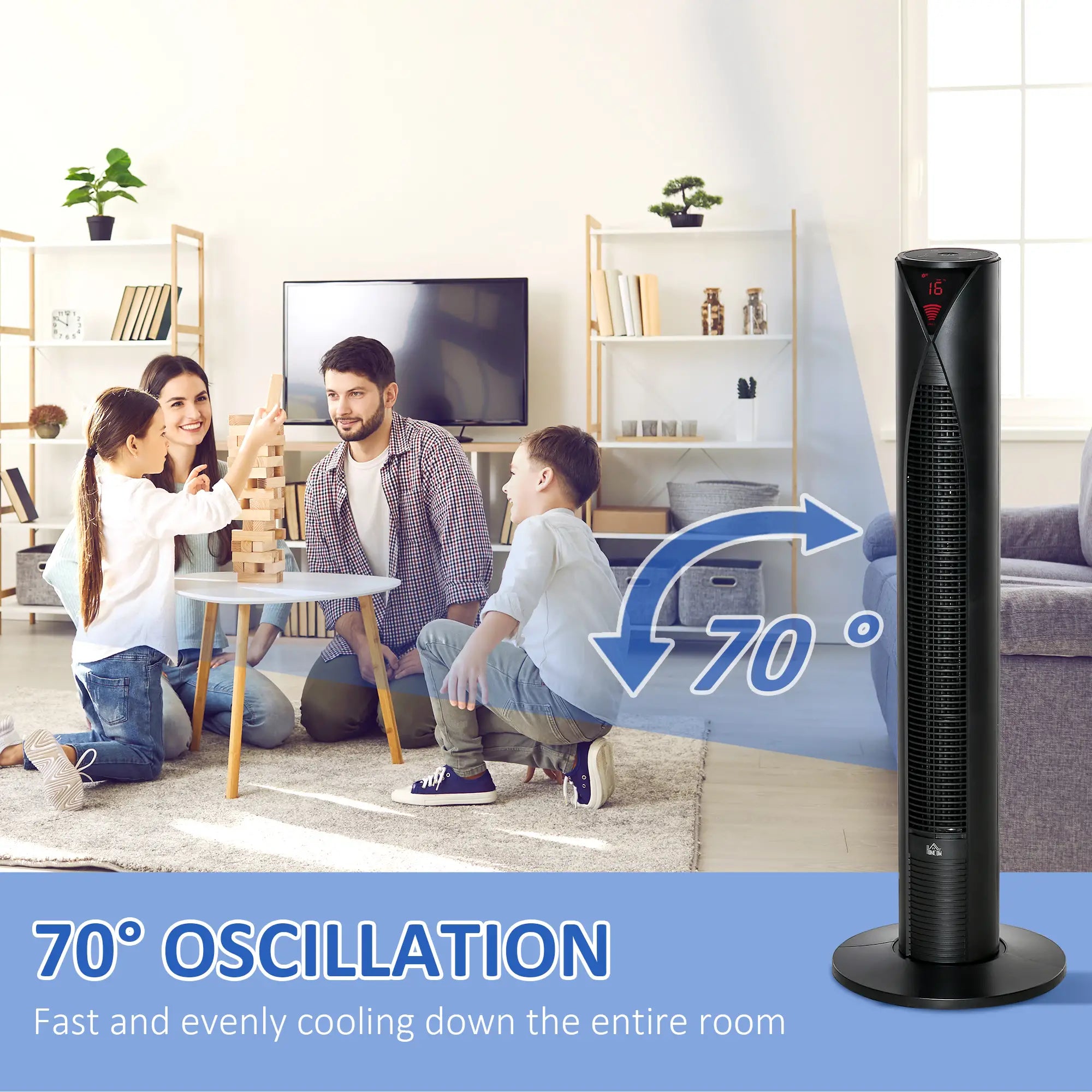 Freestanding Tower Fan, 3 Speed, 12h Timer, Oscillating, LED Panel, Remote, Black Tower Fans at Gallery Canada